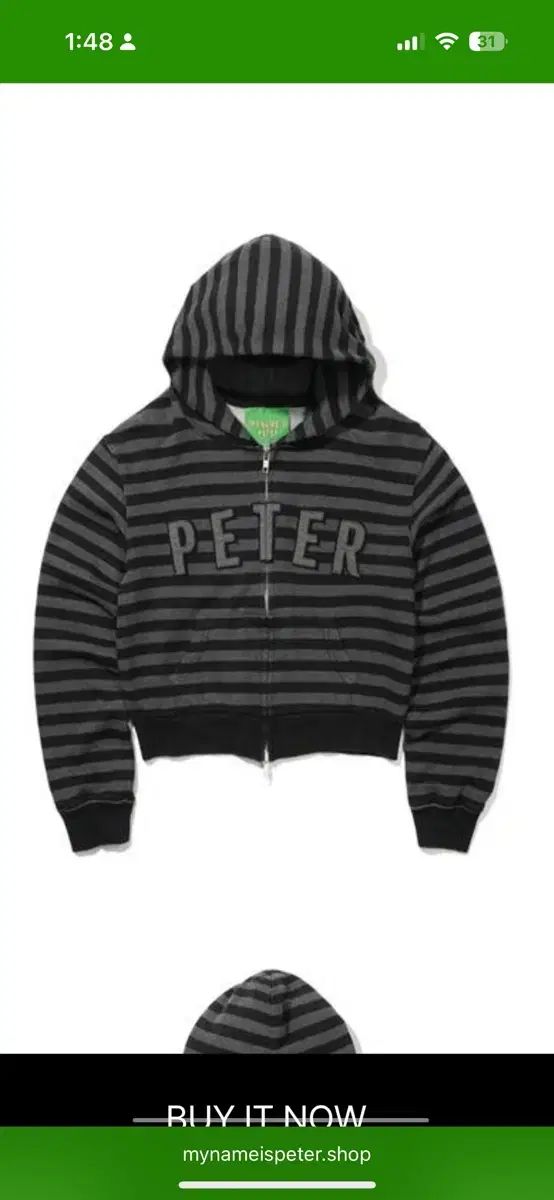 MY NAME IS PETER ストライプ フードジップアップ レディース チャコール