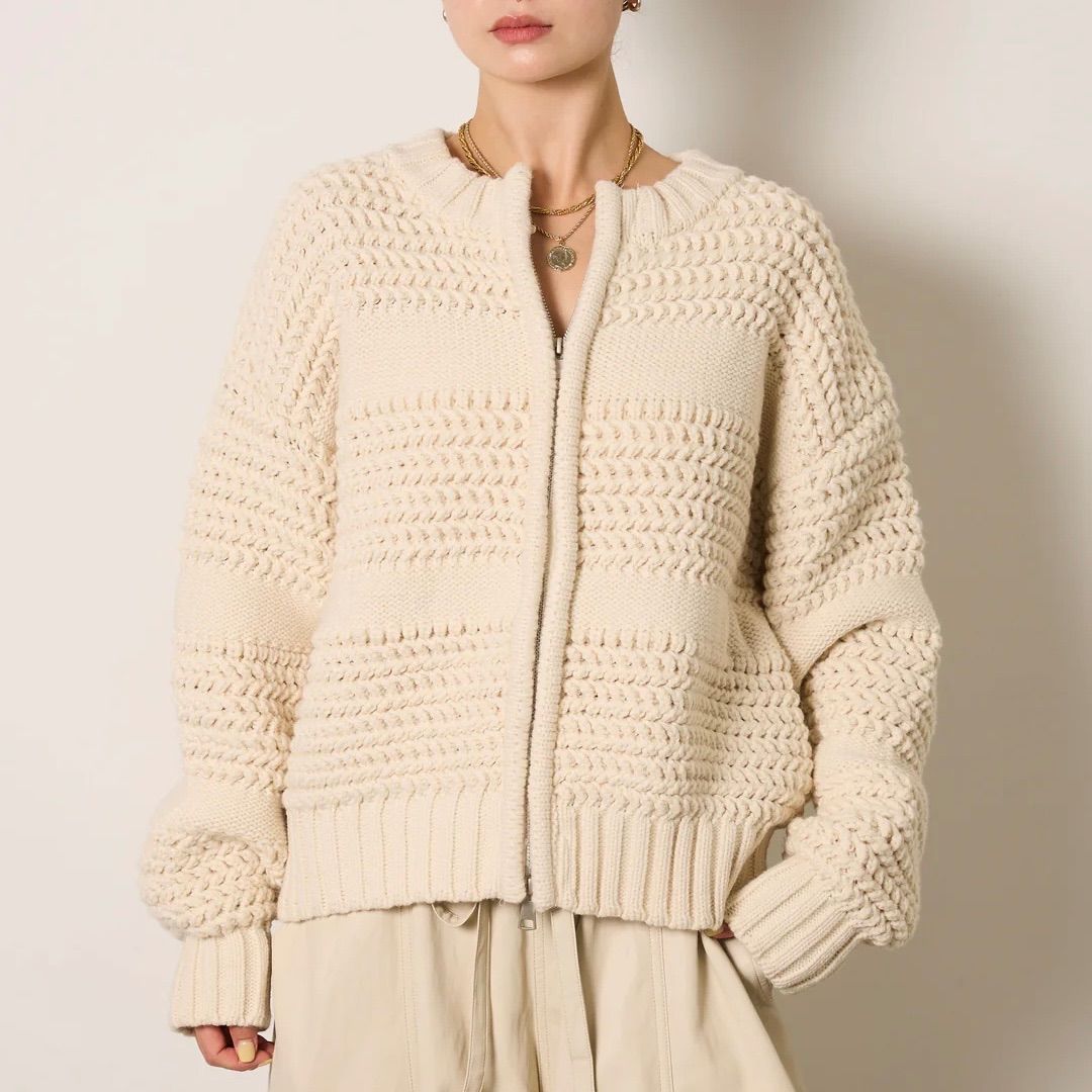 ESICA ライン編みダブルジップニットカーディガン ホワイト ライン編みダブルジップニットカーディガン ホワイト 新品 ESICA