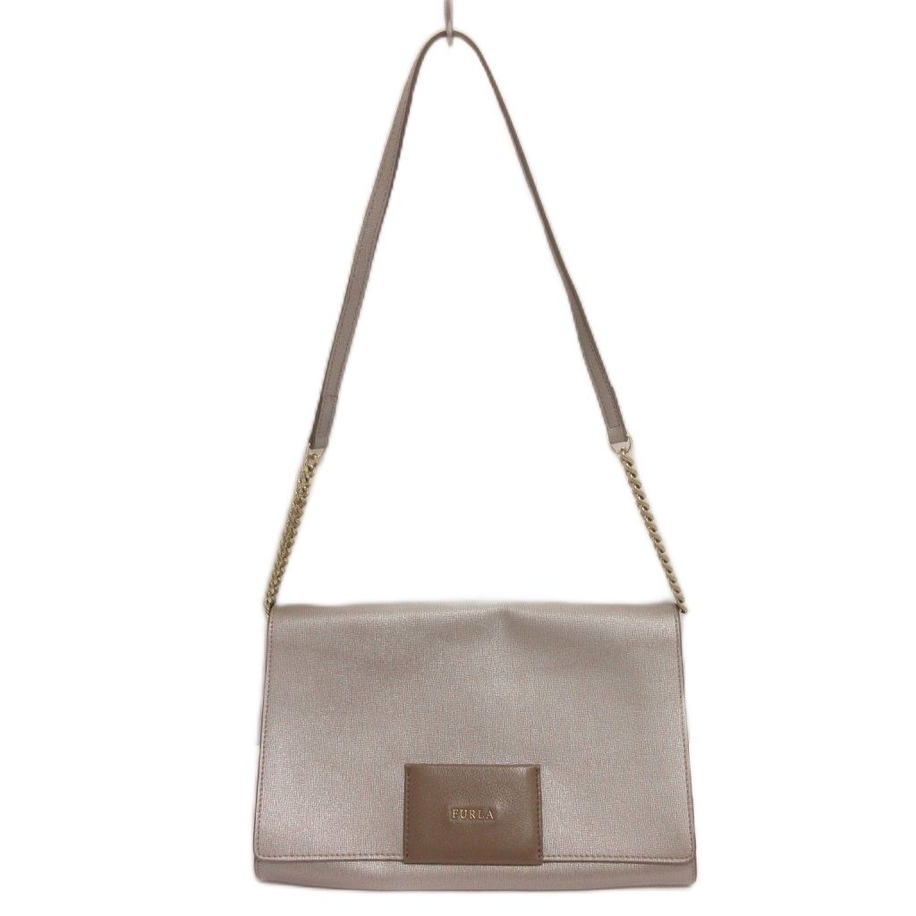 【美品】フルラ ショルダーバッグ チェーン レザー フラップ グレージュ フルラ FURLA ジジ チェーン ショルダーバッグ クラッチバッグ