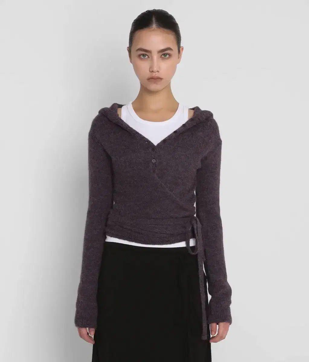 サンドリック アルパカ ニットフーディー カーディガン PURPLE