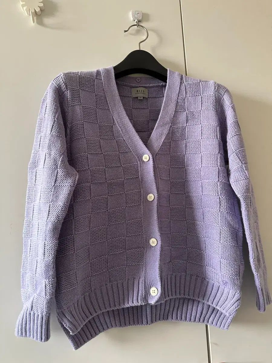 BEEN ニット カーディガン チェック パータン ラベンダー 145