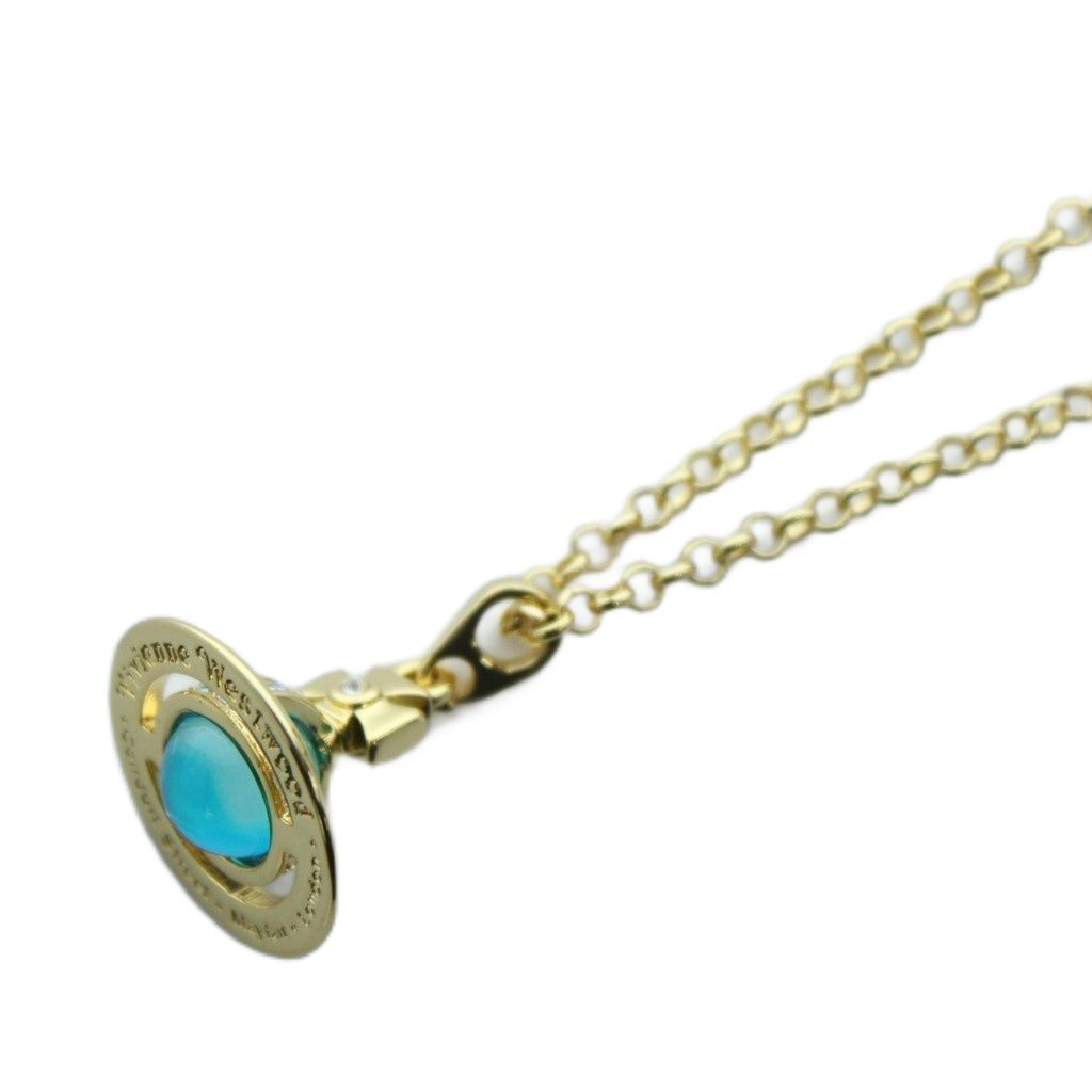 ヴィヴィアンウエストウッド Vivienne Westwood TINY ORB タイニーオーブ ネックレス ペンダント チェーン ロゴ ゴールド 水色 ライトブルー KW GY 18