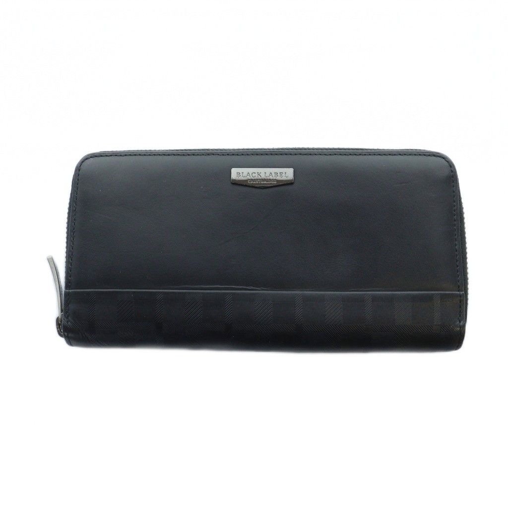 ブラックレーベルクレストブリッジ BLACK LABEL 長財布 ウォレット ラウンドファスナー レザー ロゴ 黒 ブラック GY 18 |MQ