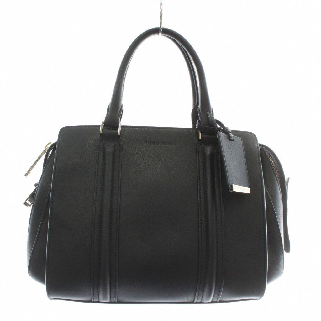 ヒューゴボス HUGO BOSS ハンドバッグ 小牛皮 レザー ロゴ 型押し 黒