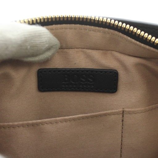 ヒューゴボス HUGO BOSS ハンドバッグ 小牛皮 レザー ロゴ 型押し 黒