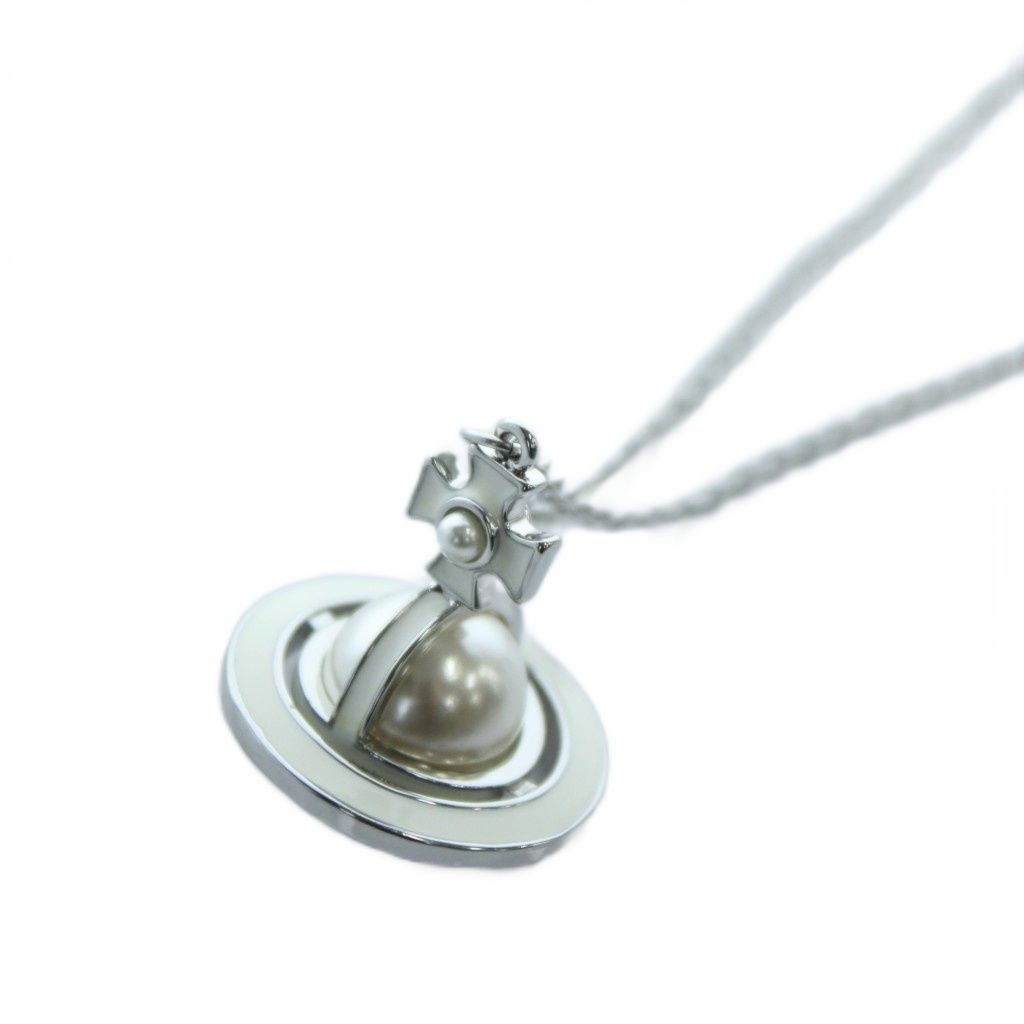ヴィヴィアンウエストウッド Vivienne Westwood SMALL ORB ネックレス ペンダント オーブ ロゴ シルバーカラー 白 ホワイト |KW GY 18