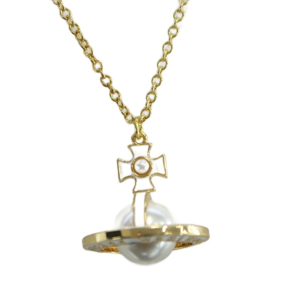 ヴィヴィアンウエストウッド Vivienne Westwood パールオーブネックレス ペンダント チェーン ロゴ ゴールド 白 ホワイト KW GY 18