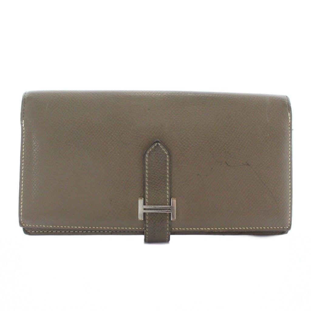 エルメス HERMES ベアンスフレ 長財布 二つ折り レザー Hロゴ シルバー金具 茶色 ブラウン |XZ OH GY 17