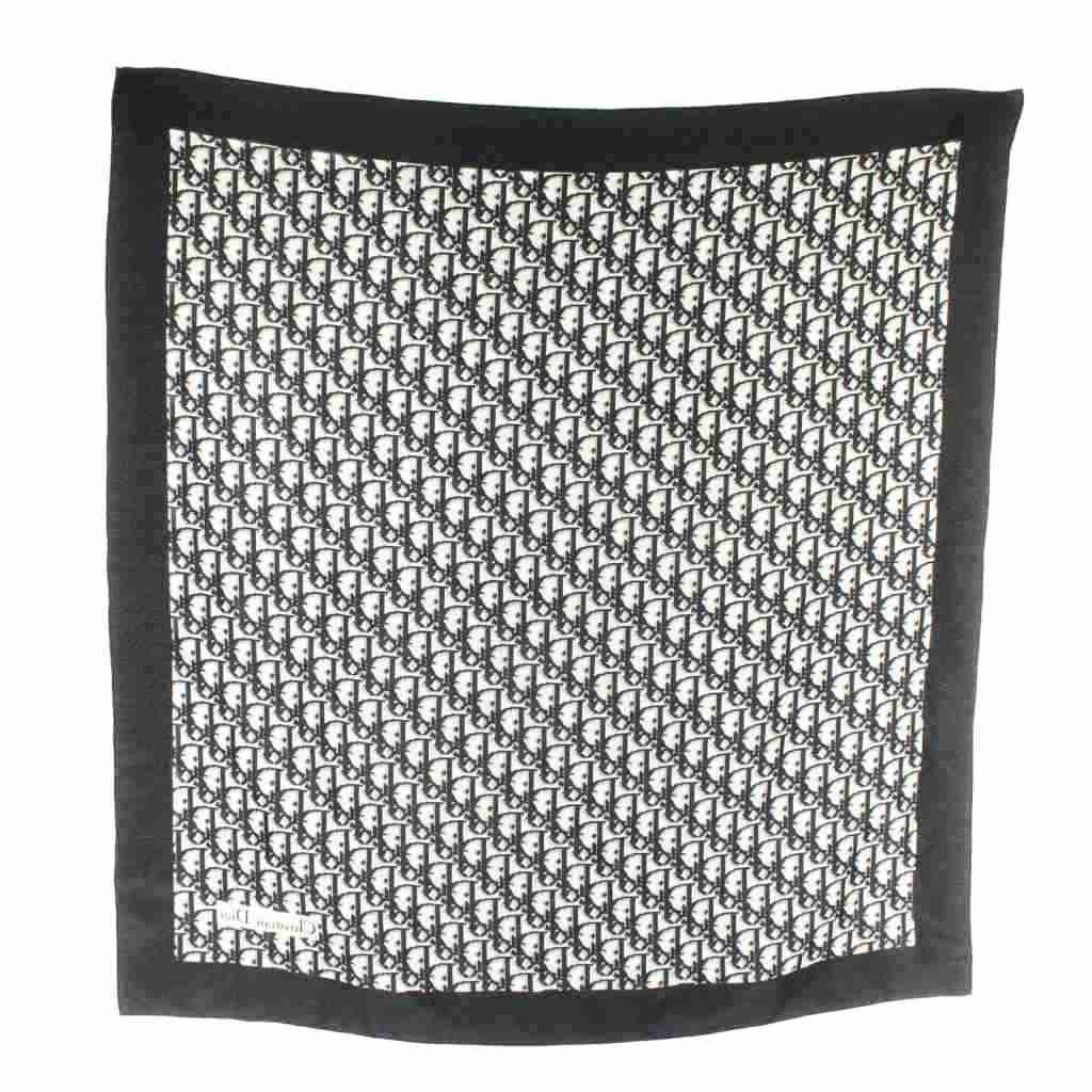 クリスチャンディオール Christian Dior スカーフ 絹 シルク トロッター柄 オブリーク 総柄 ロゴ 黒 ブラック XZ OH GY 17