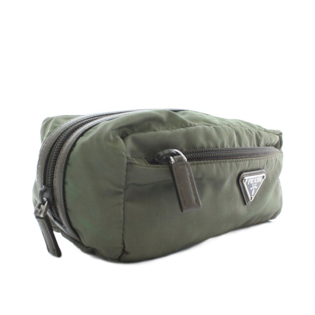 プラダ PRADA ポーチ 化粧ポーチ ナイロン トライアングルロゴ カーキ