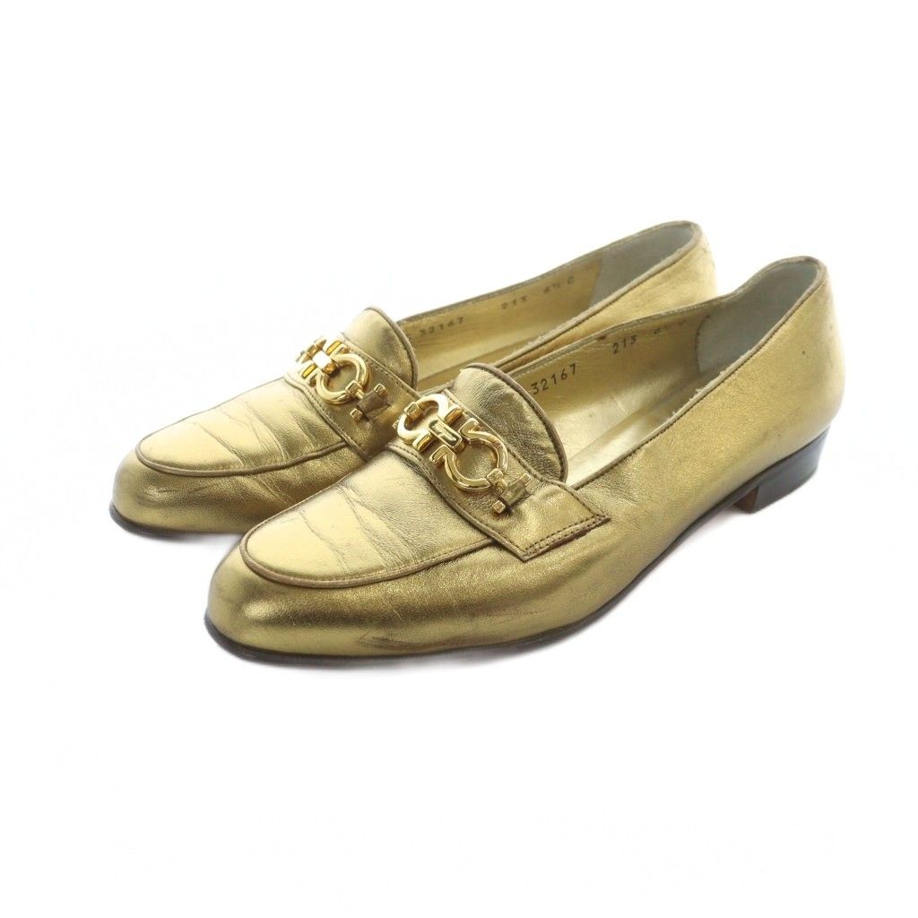 サルヴァトーレフェラガモ Salvatore Ferragamo パンプス ガンチーニ レザー ロゴ 6 5 23 cm ゴールド色 GY 11 MQ