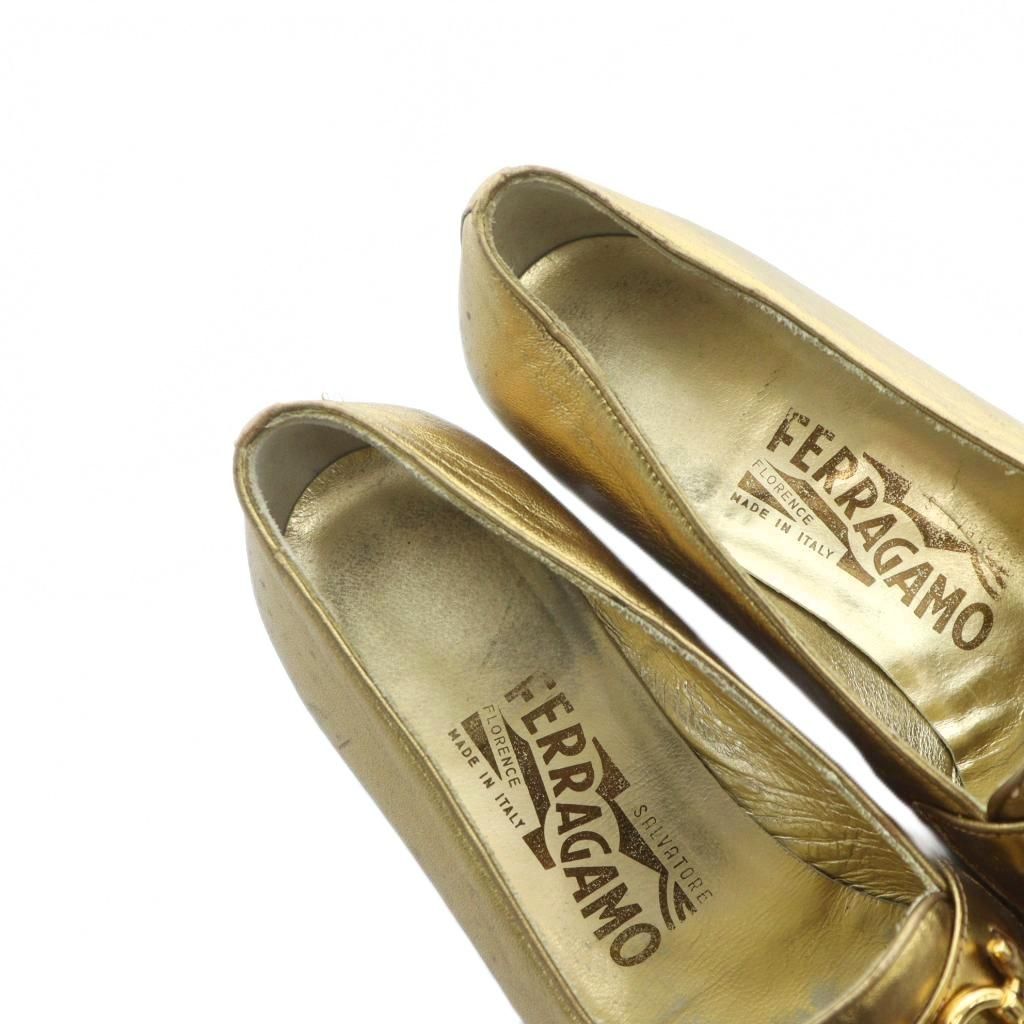  サルヴァトーレフェラガモ Salvatore Ferragamo パンプス ガンチーニ レザー ロゴ 6.5 23.5 cm ゴールド色 GY 11 MQ ハイヒール パンプス パンプス