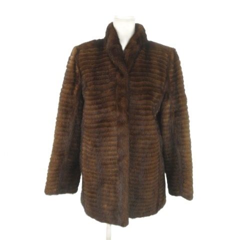 ディンドン DING-DONG ファーコート ミンク 毛皮 ミドル丈 ボーダー 9