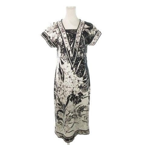 レオナール LEONARD ワンピース ひざ丈 ミモレ ロング 半袖 スクエア