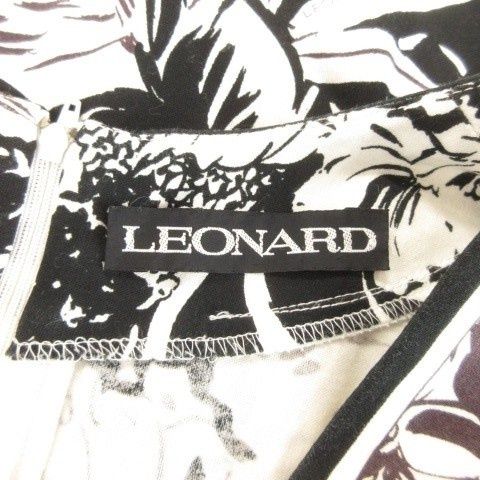  レオナール LEONARD ワンピース ひざ丈 ミモレ ロング 半袖 スクエアネック 花柄 総柄 コットン L 黒 ブラック AH 25 GY 18 長袖 七分袖 ひざ丈ワンピース