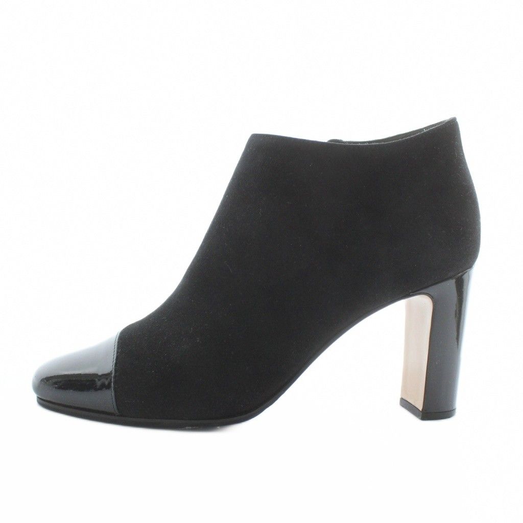 マックスマーラ MAX MARA ショートブーツ スエード エナメル 切り替え ラウンドトゥ ハイヒール 38 24.5 cm 黒 ブラック XZ GY 18