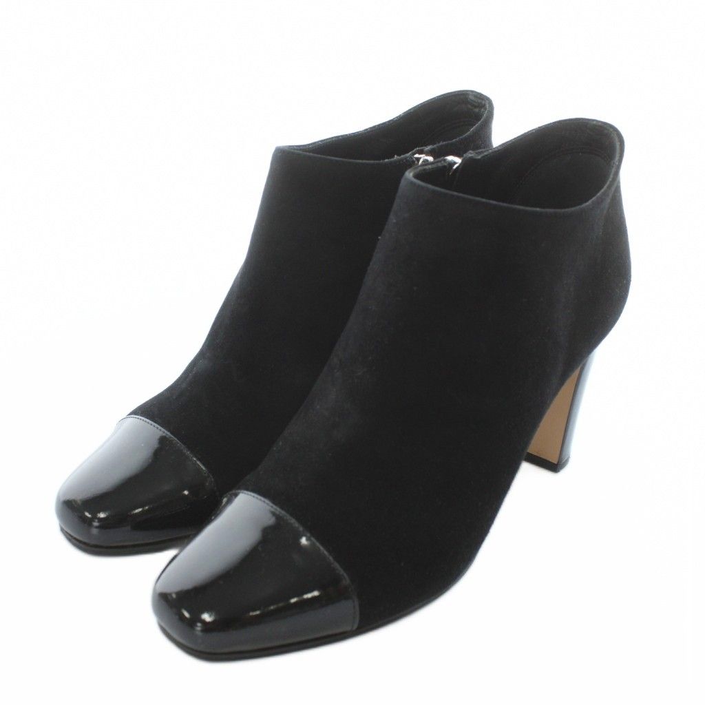 マックスマーラ MAX MARA ショートブーツ スエード エナメル 切り替え ラウンドトゥ ハイヒール 38 24.5cm 黒 ブラック |XZ GY18