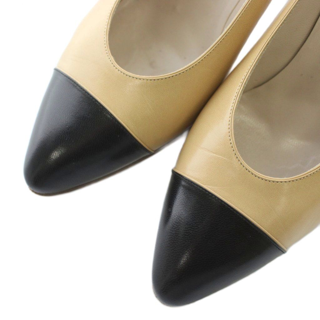 シャネル CHANEL パンプス レザー ポインテッドトゥ ヒール バイカラー