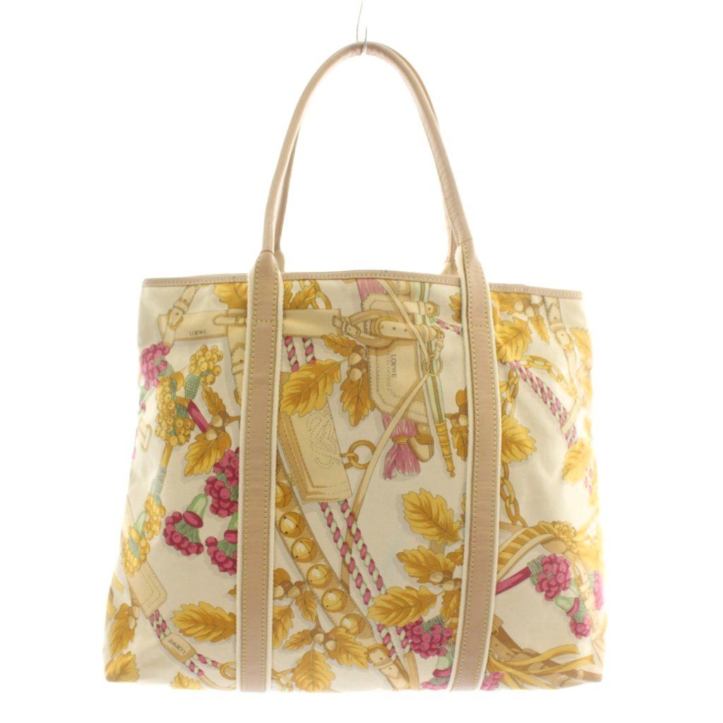 ロエベ LOEWE トートバッグ ハンド キャンバス レザー ボタニカル柄 ロゴ 総柄 ベージュ |XZ OH GY 18