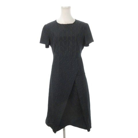 チヴィディーニ ワンピース ひざ丈 ミモレ 半袖 総柄 42 ネイビー 紺 カーキ AH 10 GY 99