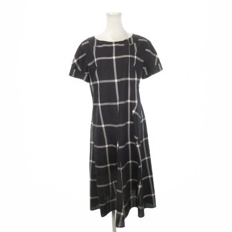 チヴィディーニ ワンピース ひざ丈 半袖 シルク混 絹 チェック 総柄 42 黒 ブラック |AH 14 GY 99