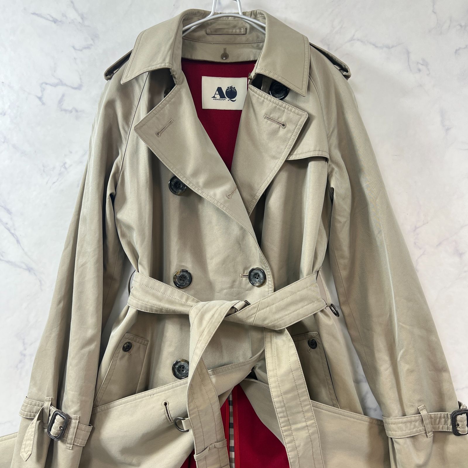 美品✨ アクアスキュータム トレンチコート ライナー ロング ベルト 2way 美品 アクアスキュータム トレンチコート ロング 光沢 ライナー 2way