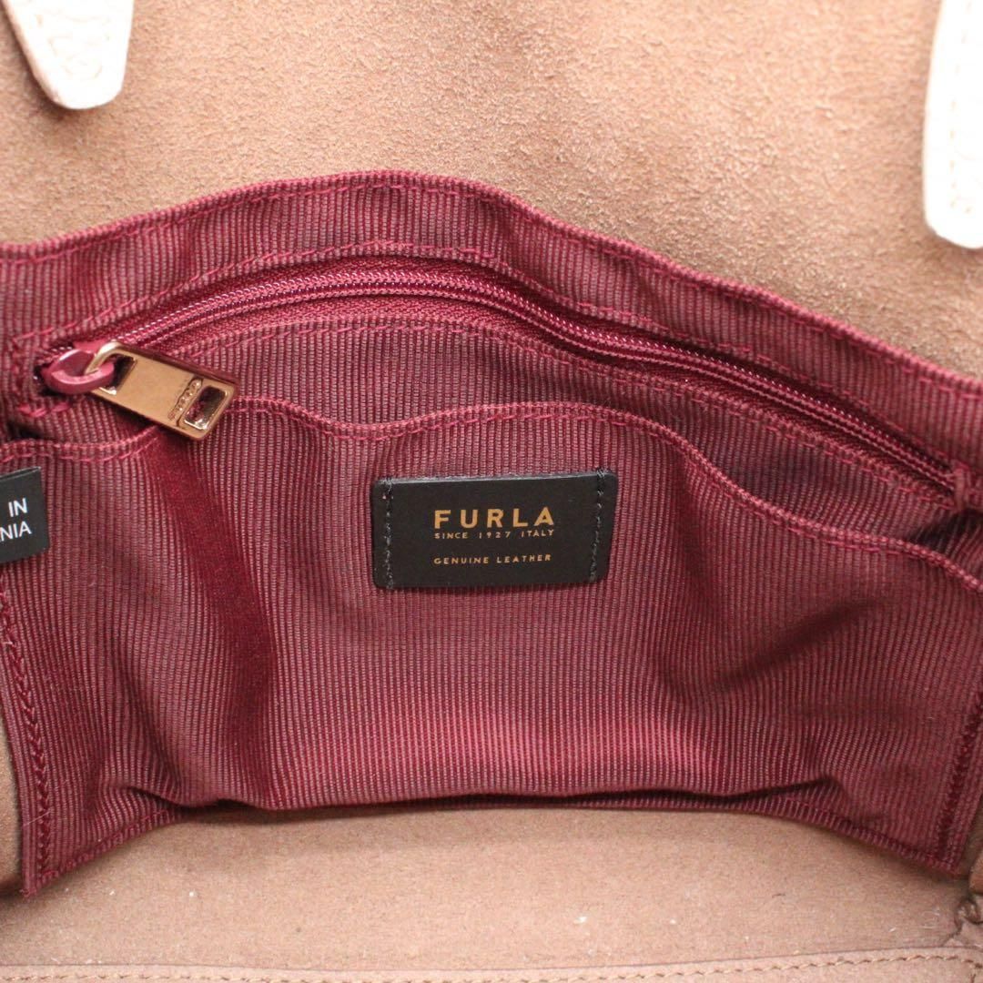 極美品】FURLA NET レザー トートバッグ A4収納可 ピンクベージュ