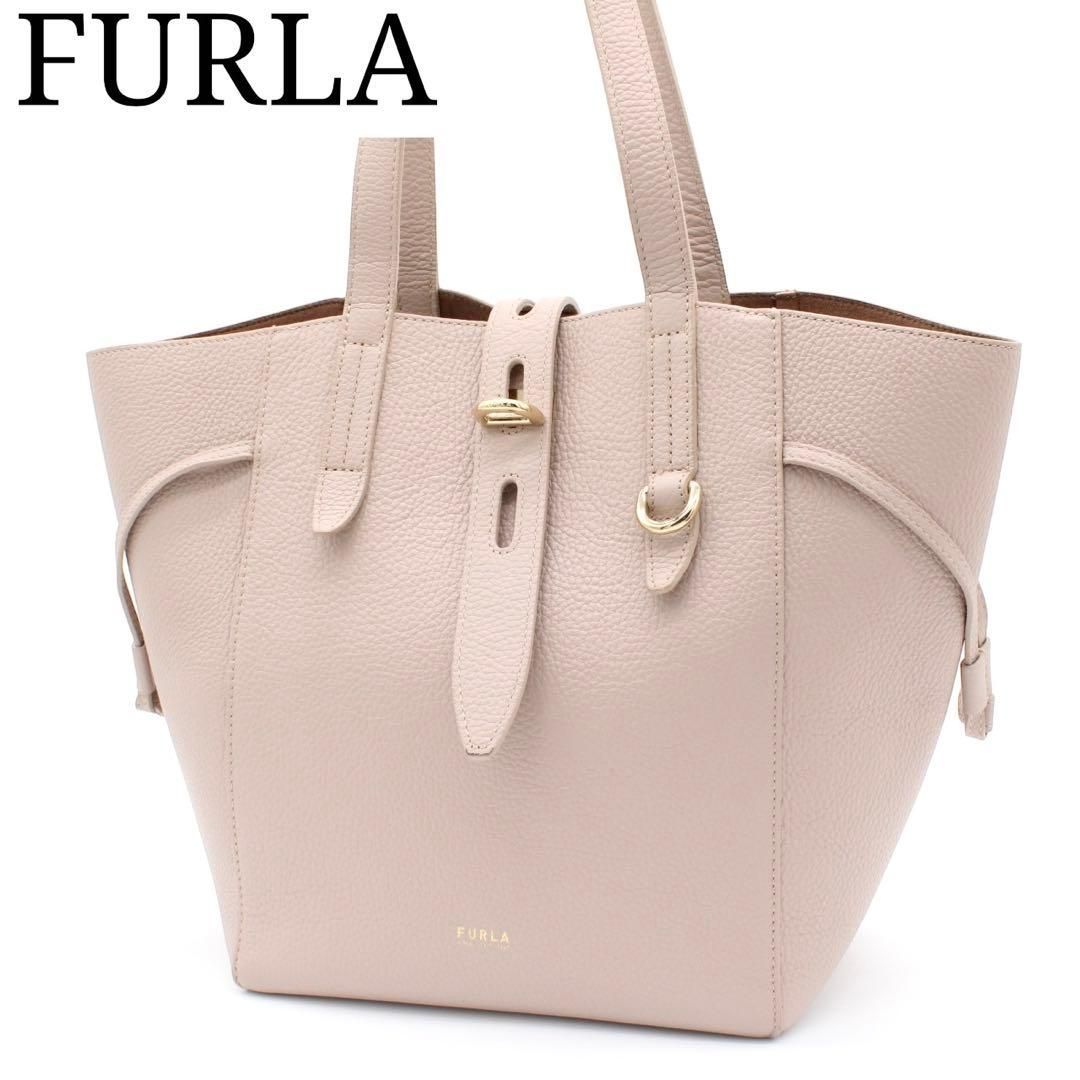 ✨美品✨FURLA NET フルラ 現行モデル レザー ピンクベージュ A4可 極美品】FURLA NET レザー トートバッグ A4収納可 ピンクベージュ
