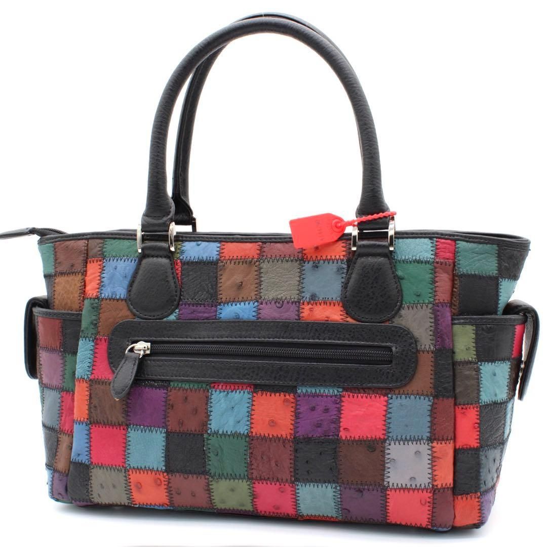 美品】オーストリッチ パッチワーク レザー トートバッグ ハンドバッグ 