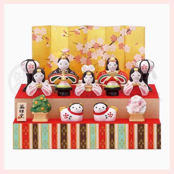 錦彩 花かざり雛 二段飾り 化粧箱入り 陶器 置物 ひなまつり 雛祭り 2段 ひな人形 雛人形