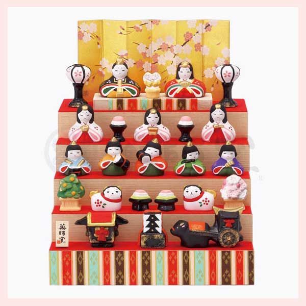 錦彩 花かざり雛 五段飾り 化粧箱入り 陶器 置物 ひなまつり 雛祭り 5段 ひな人形 雛人形