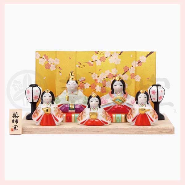 染絵 弥生飾り雛 平飾り 陶器 置物 ひなまつり 雛祭り ひな人形 雛人形