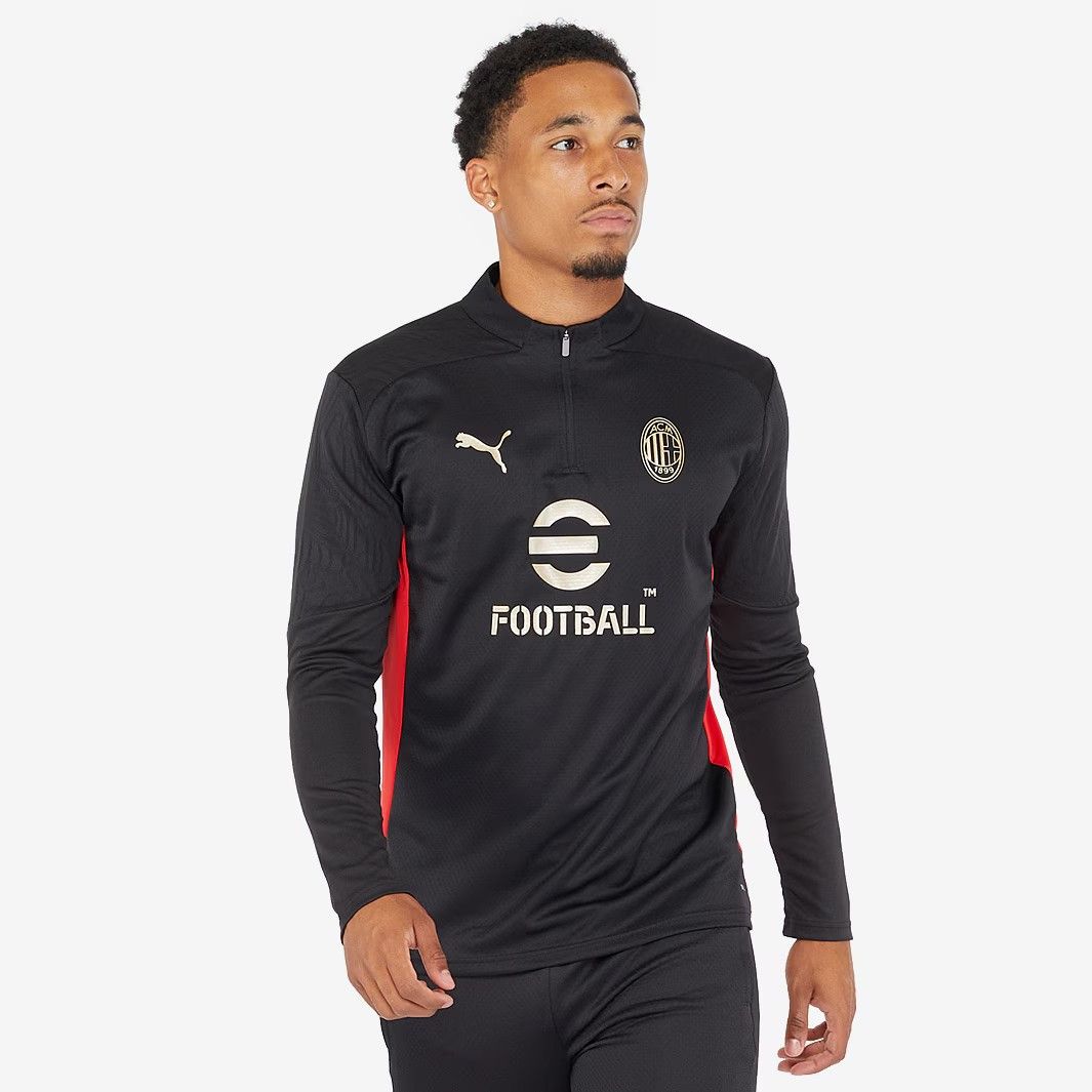 匿名配送 Puma ACミラン 24|25 トレーニング ドリル トップ 長袖 1|4ジップ 黒|赤