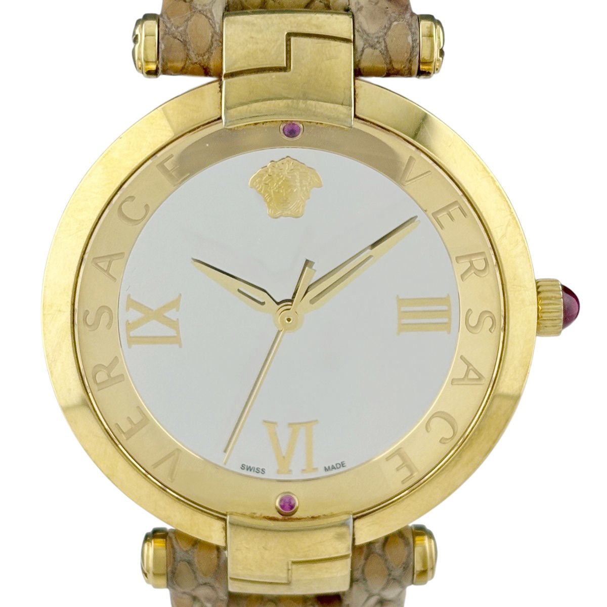 保証書 ヴェルサーチ VERSACE メデューサ 腕時計 SS GP レザー クォーツ メンズ