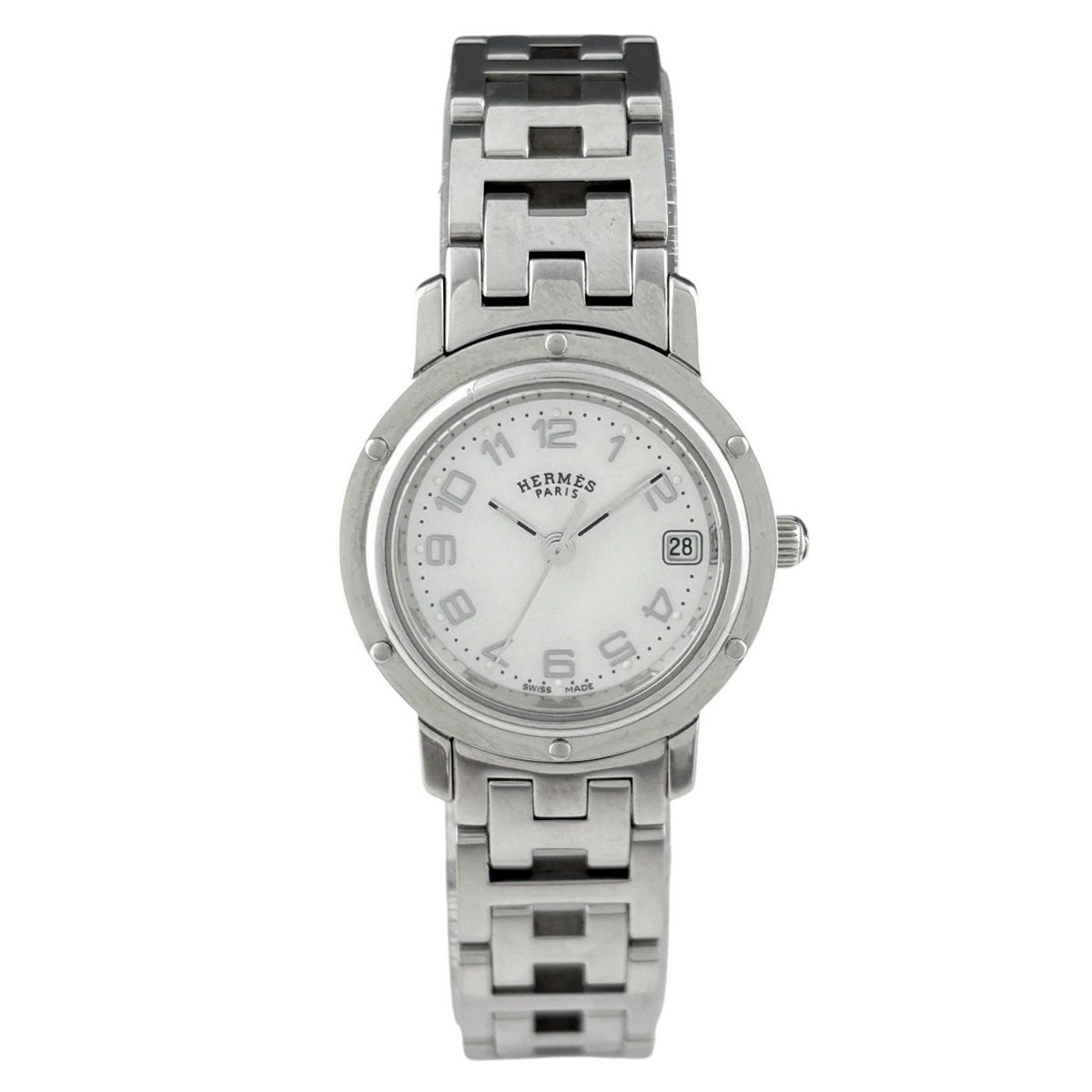 保証書 エルメス HERMES クリッパー ナクレ CL 4.210 腕時計 SS クォーツ ホワイト レディース