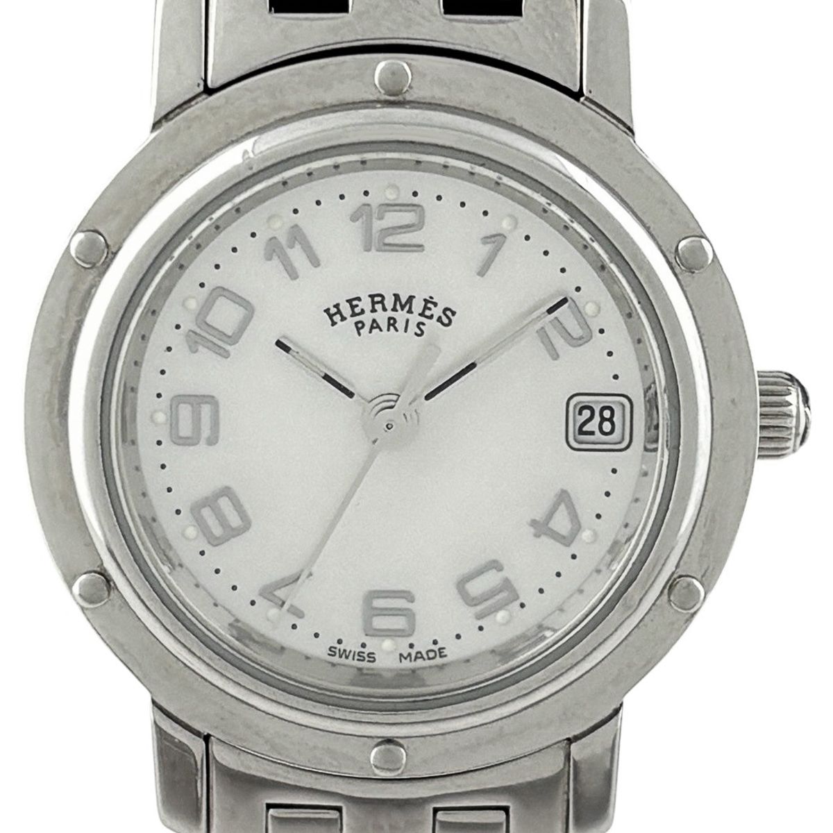 保証書 エルメス HERMES クリッパー ナクレ CL 4 210 腕時計 SS クォーツ ホワイト レディース