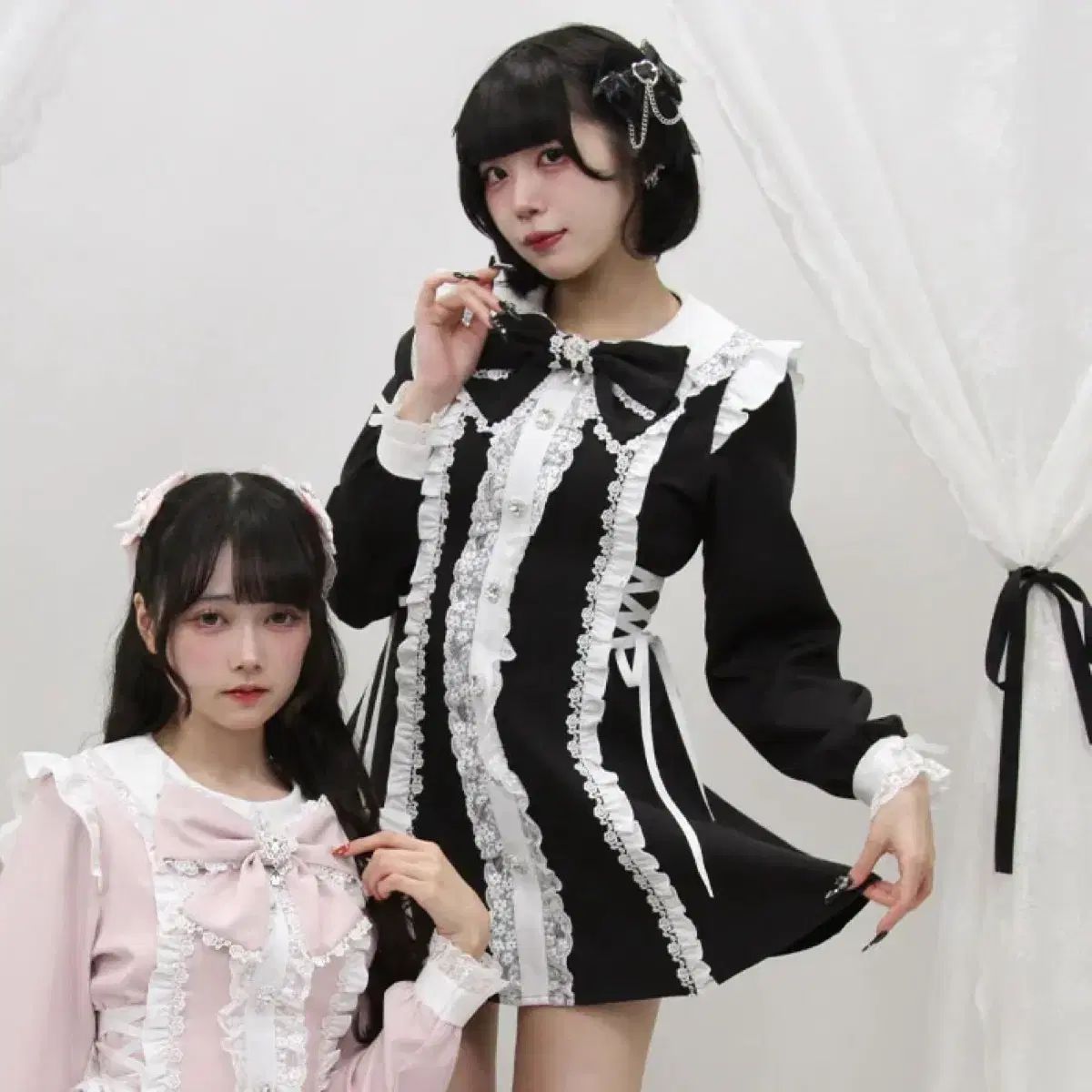 ディアマイラブ サイド レースアップ フリル ONE PIECE ブラック LL 地雷系