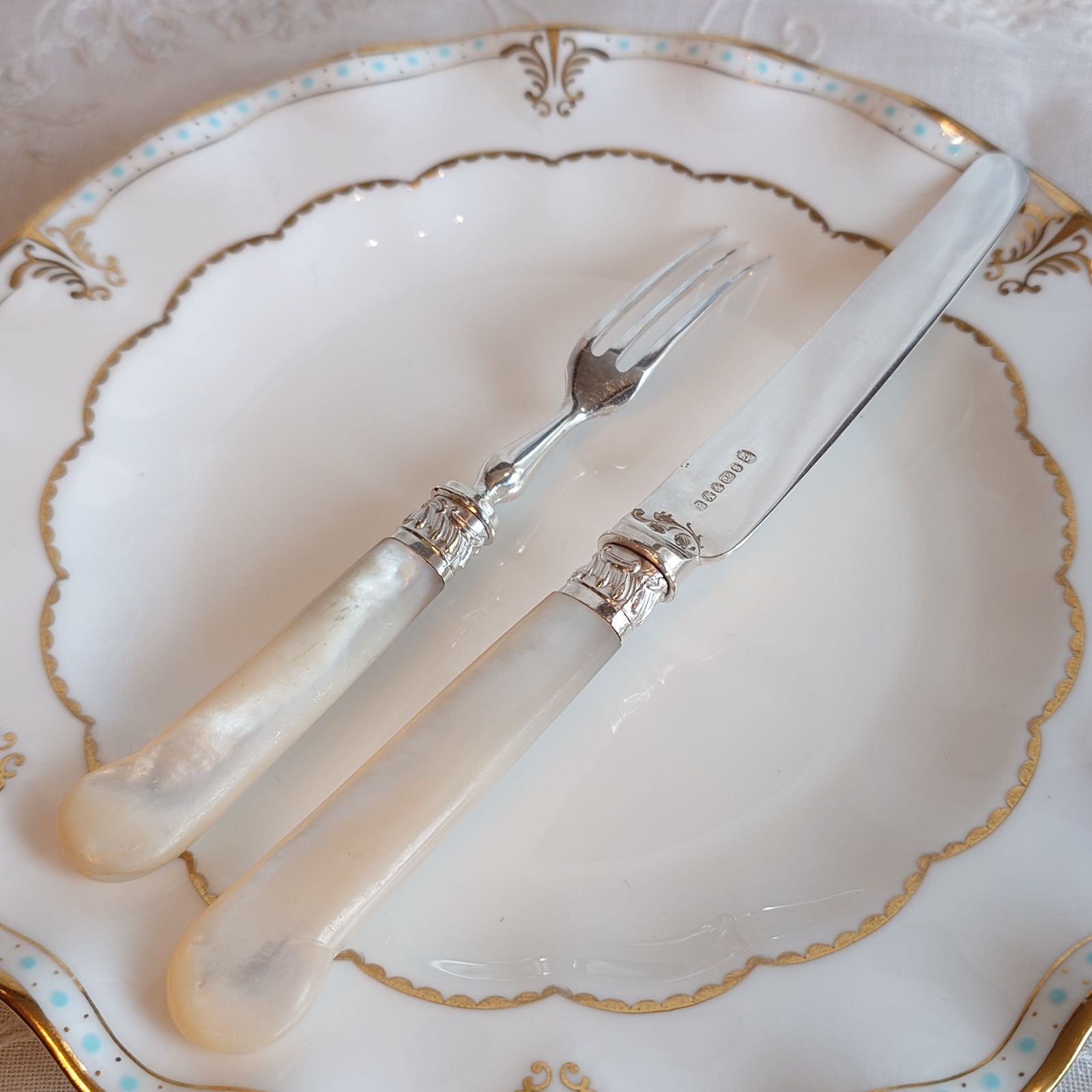 白蝶貝カトラリー セットB マザーオブパールハンドル 純銀製フェルール