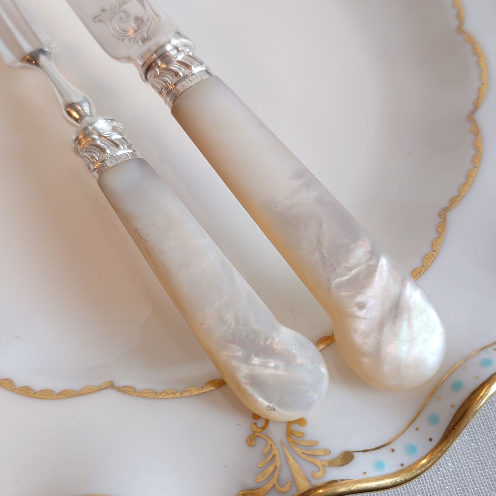 白蝶貝カトラリー セットB マザーオブパールハンドル 純銀製フェルール