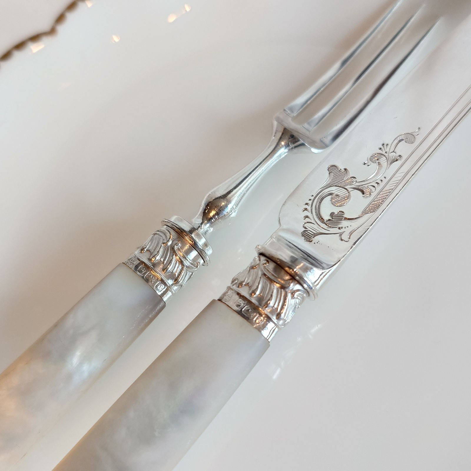 白蝶貝カトラリー セットB マザーオブパールハンドル 純銀製フェルール