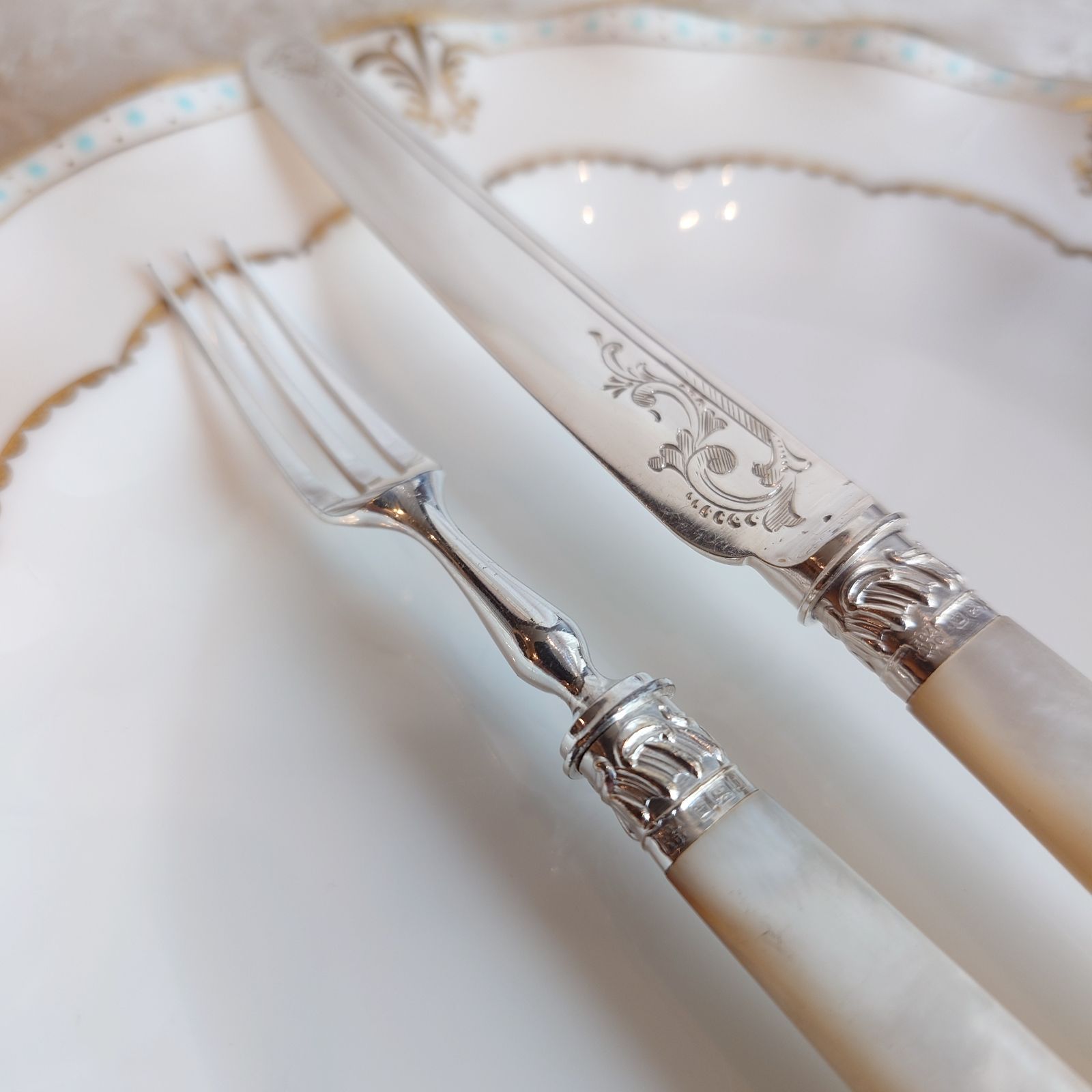 白蝶貝カトラリー セットC マザーオブパールハンドル 純銀製フェルール