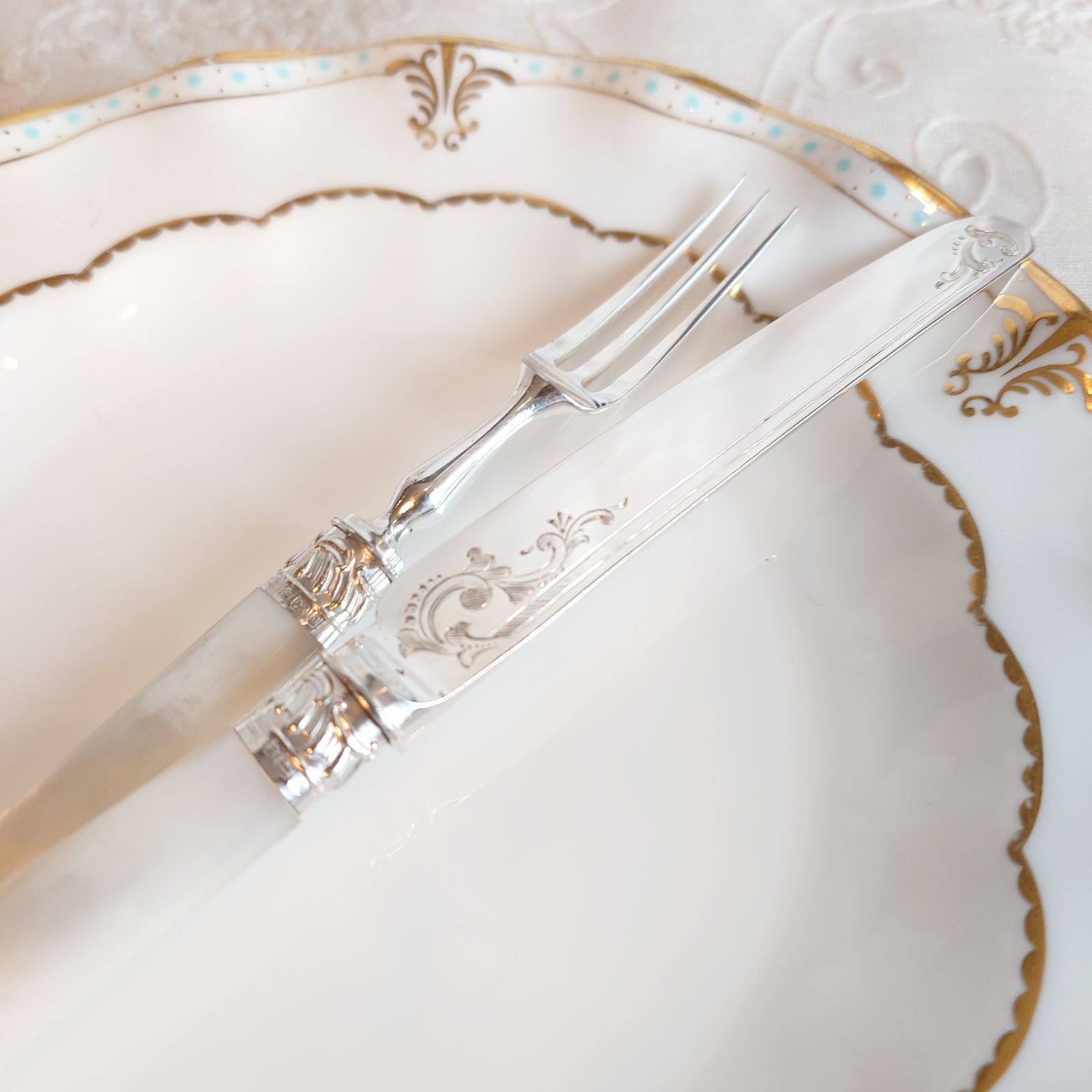 白蝶貝カトラリー セットC マザーオブパールハンドル 純銀製フェルール