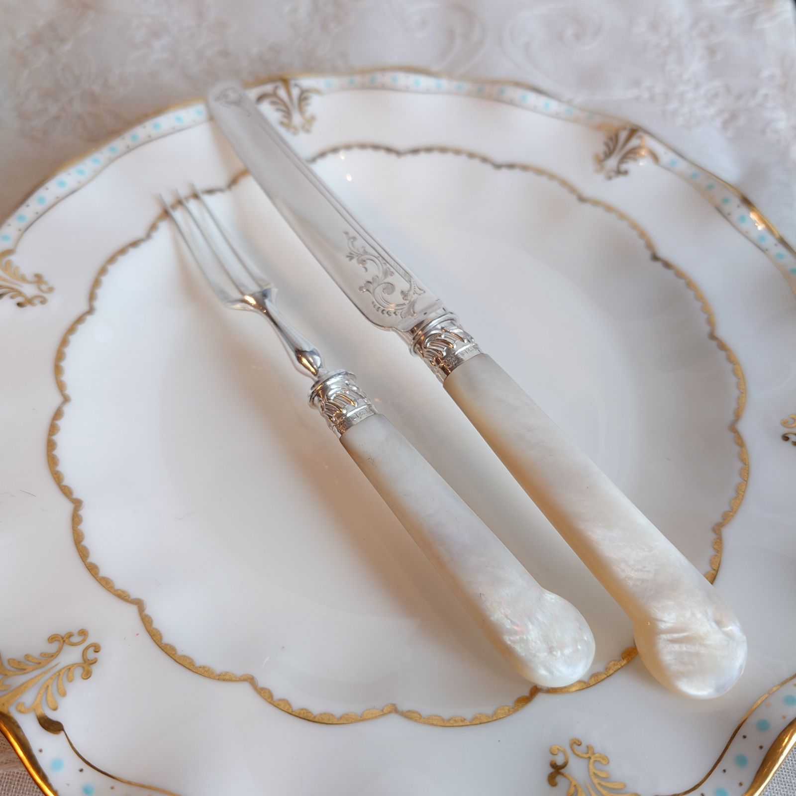 白蝶貝カトラリー セットC マザーオブパールハンドル 純銀製フェルール