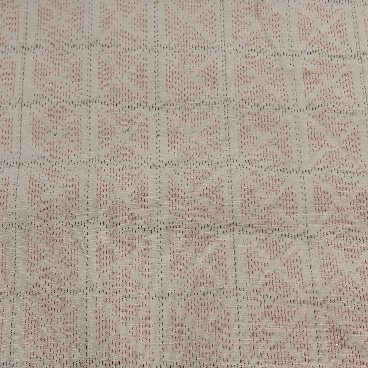 反物 秀品 紬 証紙有 格子 幾何学 ベージュ 正絹