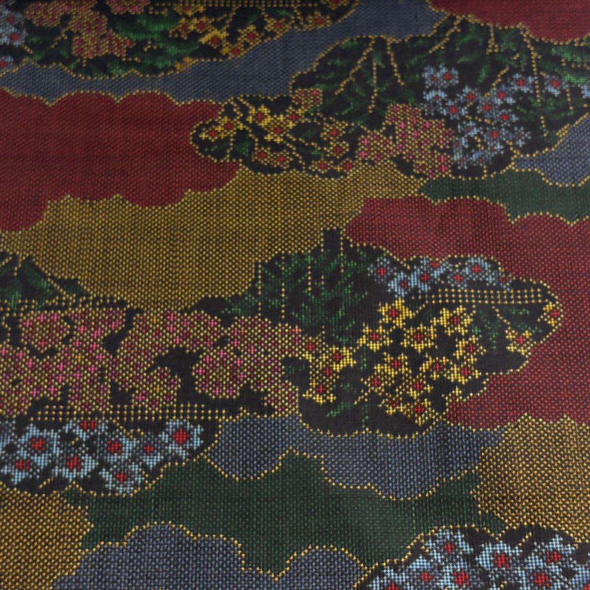 反物 秀品 大島紬 証紙有 草花 雲文 緑 正絹