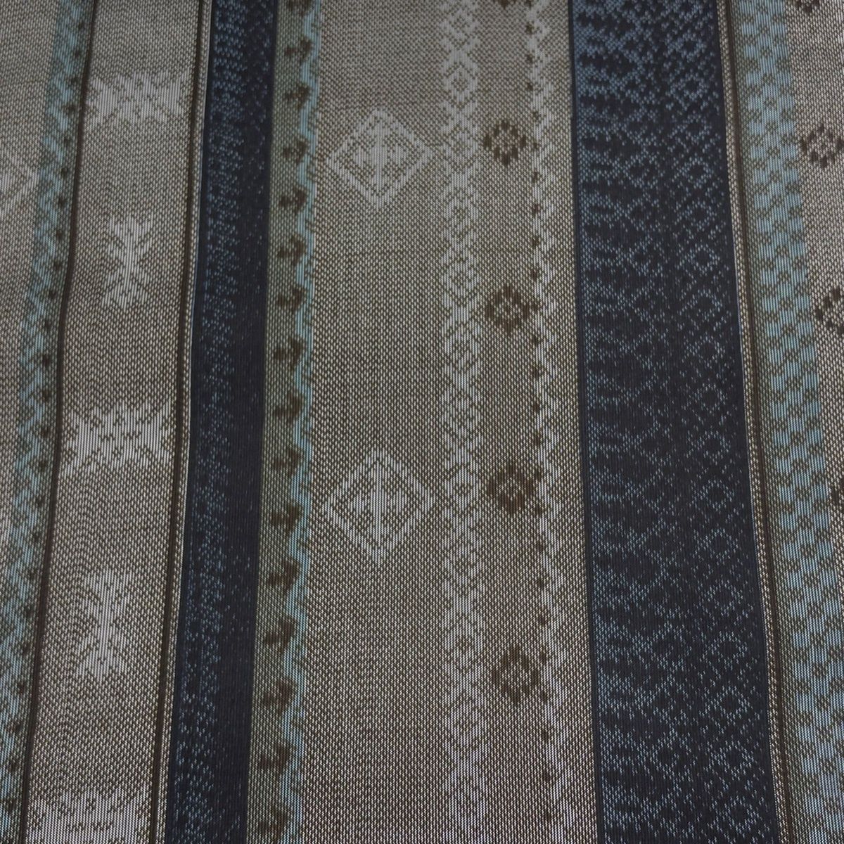 反物 秀品 紬 証紙 縞 幾何学 灰茶 正絹