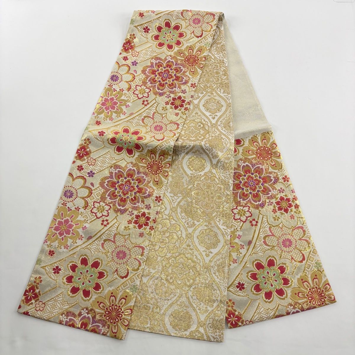  振袖 身丈169 cm 裄丈69.5 L 袷 袋帯フルセット 薔薇 蝶 ラメ ぼかし 深緑 正絹 振袖 着物