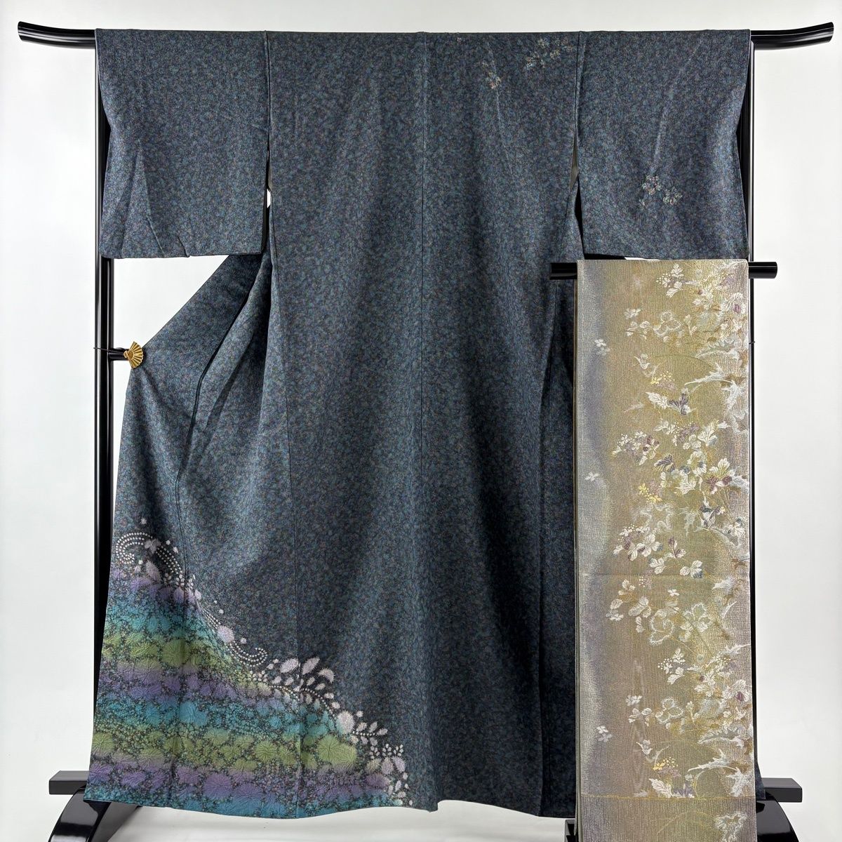 付下げ 身丈161.5cm 裄丈66.5cm M 袷 袋帯セット 草花 金通し 絞り