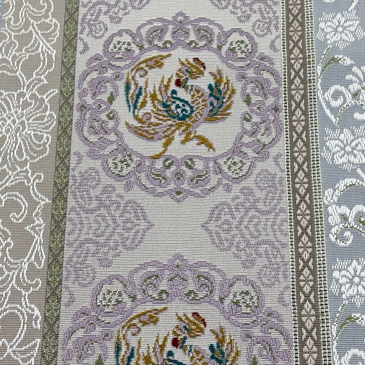 付け帯 名品 作り帯 鳥 花唐草 ベージュ 正絹