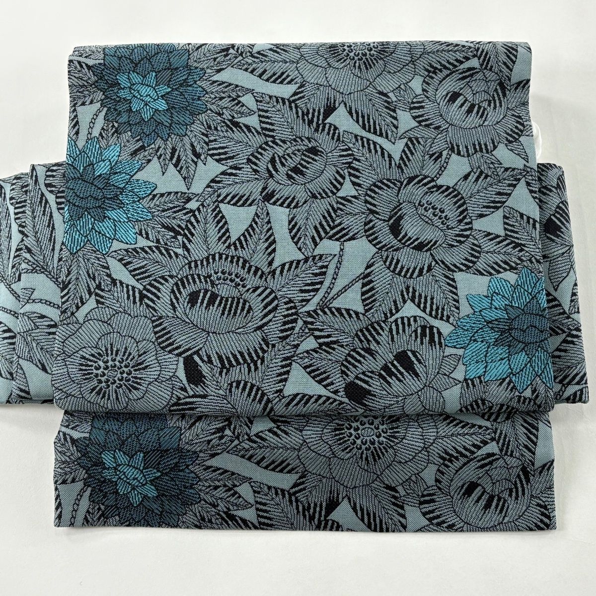 付け帯 斉藤上太郎 落款 作り帯 やまと 枝花 青灰色 正絹